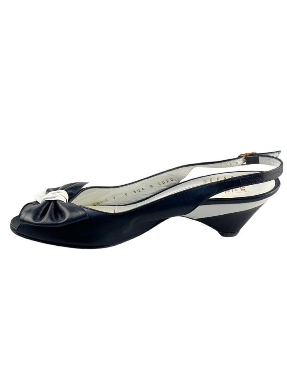 Bruno Magli Womens Black & White Leather Slingback Heels With Bow Detail Size 7A - Picture 8 of 15